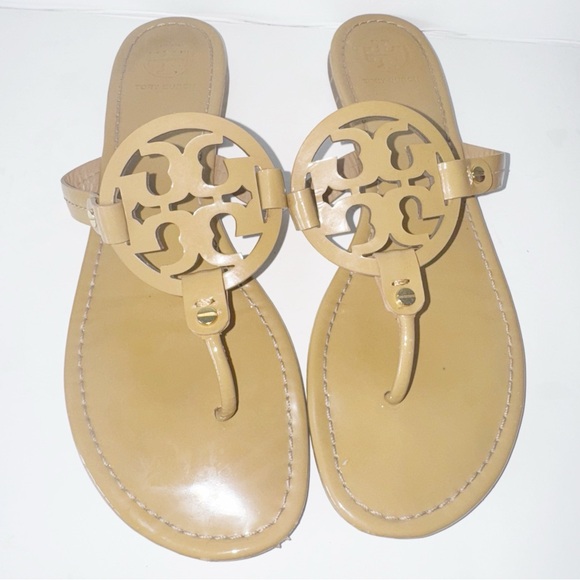 TORY BURCH MILLER TAN PATENT SANDAL Sz 10.5/11 CLASSIC BEACH COASTAL VACATION - Picture 8 of 13
